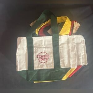 Trader Joe's Mini Canvas Tote Bag Set Of 4 Red Blue Green Yellow CHRISTMAS LIMIT